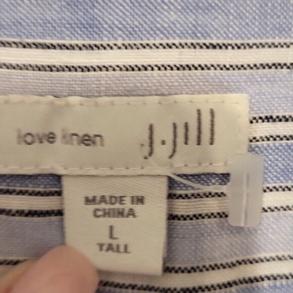 J. Jill Linen Front Button Shirt Dress Sleeves Roll up Small Collar Blue Size L - Picture 2 of 15